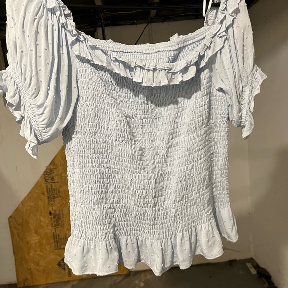 Express Light Blue Ruffled Smock Blouse - Picture 3 of 4